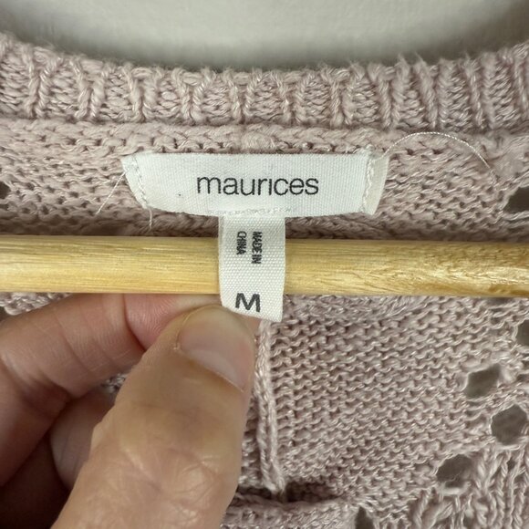 Maurices Womens Open Front Crochet Cardigan Pink Sweater Size M - Picture 3 of 12